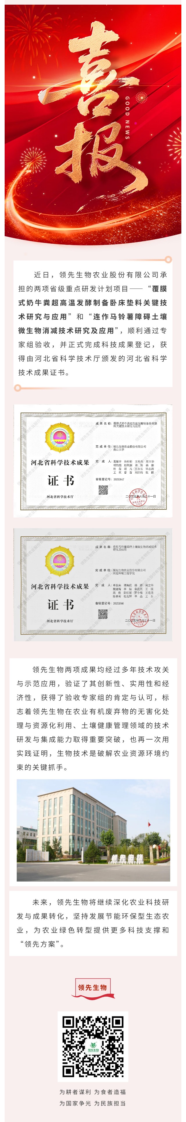 【喜訊】領(lǐng)先生物斬獲兩項省級科技成果！